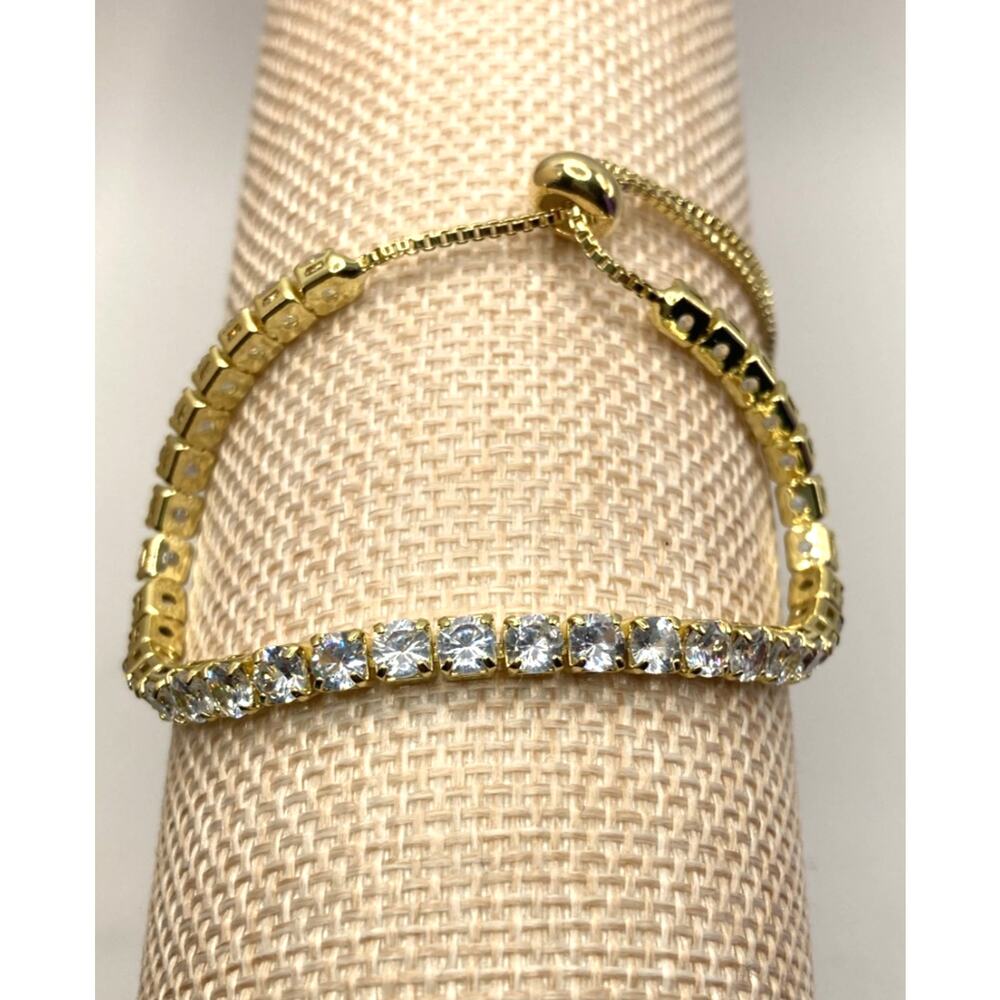 Women's Gold Overlay Slider Tennis Bracelet Made with Swarovski Elements Sz 9